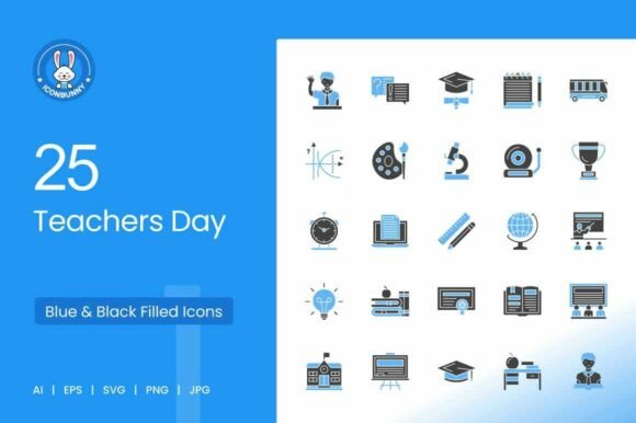 25 Teachers Day Blue Black Icons