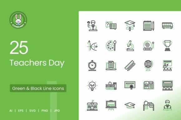 25 Teachers Day Green Black Icons