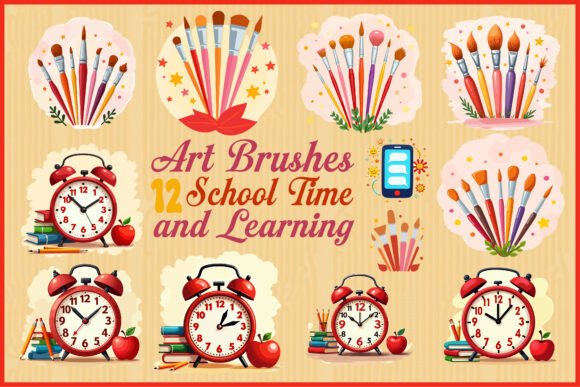 Art Brushes, School Time and Learning: A Versatile Graphics Bundle for Creative Crafts