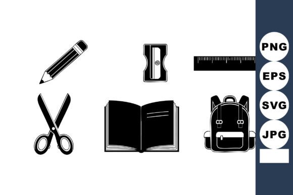 Black and White School Supplies Graphics for Commercial Use