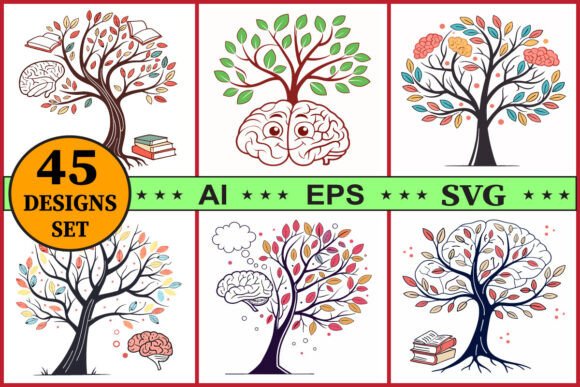 Brain Learning Tree Vector Clipart: A Graphic Design Asset for Creative Growth