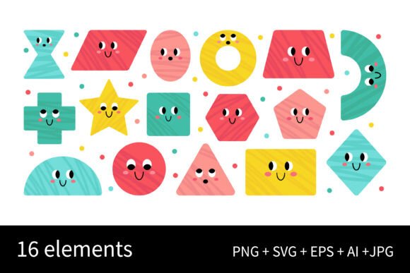 Cute Geometric Figures with Face Set: A Versatile Graphic Design Asset for Crafters