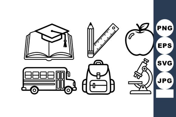 Education Icons Set with Book, Graduation Cap – A Practical Graphic Design Asset for Sellers