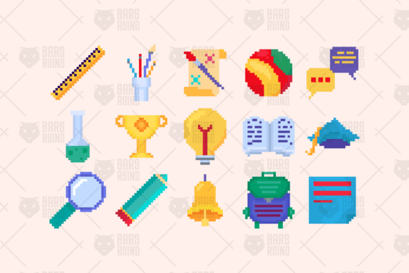 Education Pixel Art Symbols: A Playful Graphic Design Asset for Local Business Branding