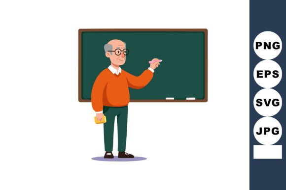 Elderly Male Teacher Writing on Blackboard: A Versatile Graphic Design Asset