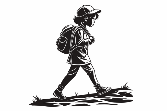Kid with Backpack Walking to School: A Graphics Asset for Crafts and Branding