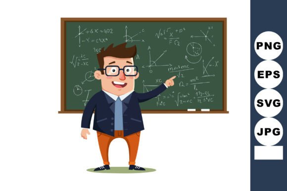 Male Teacher Explaining Math Formulas on Chalkboard