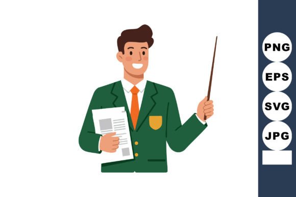 Male Teacher Holding Paper and Pointer I: A Bright Illustration for Modern Design Projects