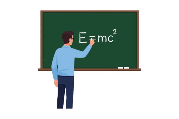 Male Teacher Writing Physics Formula on a Classroom Chalkboard – A Versatile Graphic Design Asset