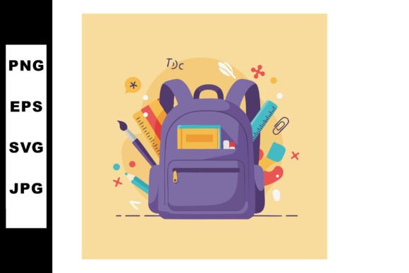 Purple School Backpack with Colorful Studio Essentials