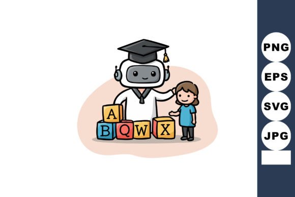 Robot Teacher with Graduation Cap Graphics for Modern Illustrations