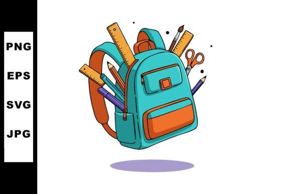 School Backpack Filled with Stationery Graphics for Modern Illustrations