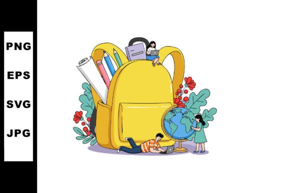 School Backpack with Children Studying Design Review