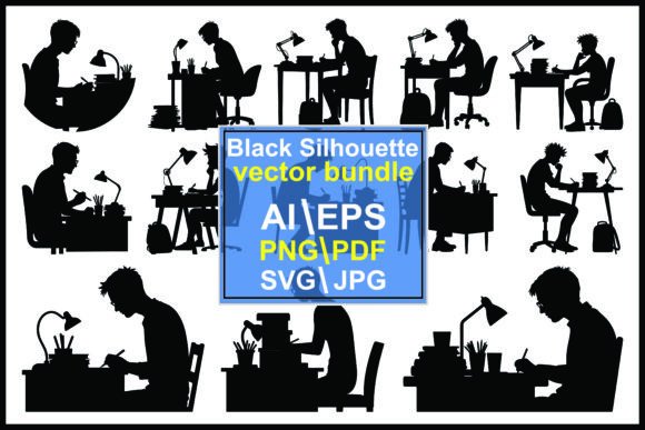 Silhouette of a Person Writing at a Desk: A Practical Graphic Design Asset Review