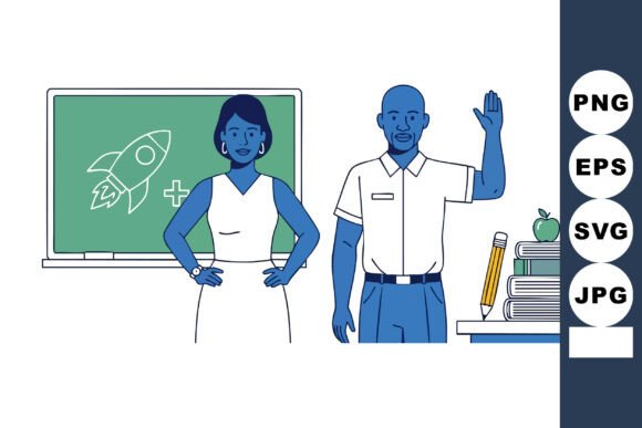 Teacher and Student Illustration: A Cheerful Graphic for Creative Projects