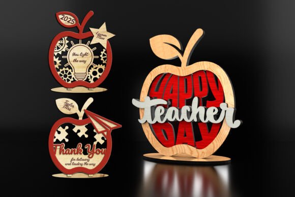Teacher’s Desk Decor Set 3-Piece: A Laser-Cut Stand Design Asset for Creative Branding